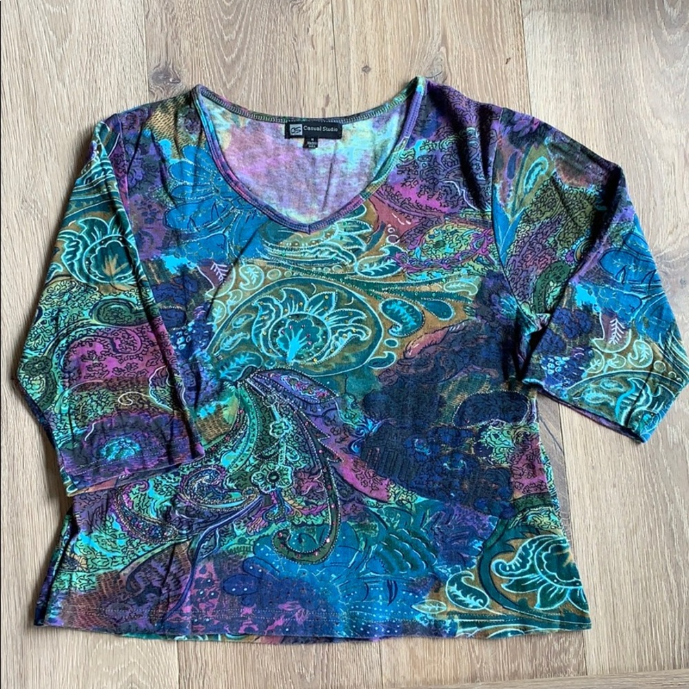 Colorful Cotton V-neck Top